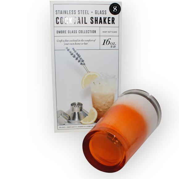 NEW Cocktail Shaker 16 oz Orange Ombre Glass StainlessSteel Gift - Picture 7 of 12